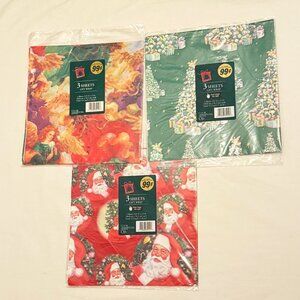 LOT of 4 NEW VTG Cleo Wrap Christmas Holiday Wrapping Paper Santa Tree Angel